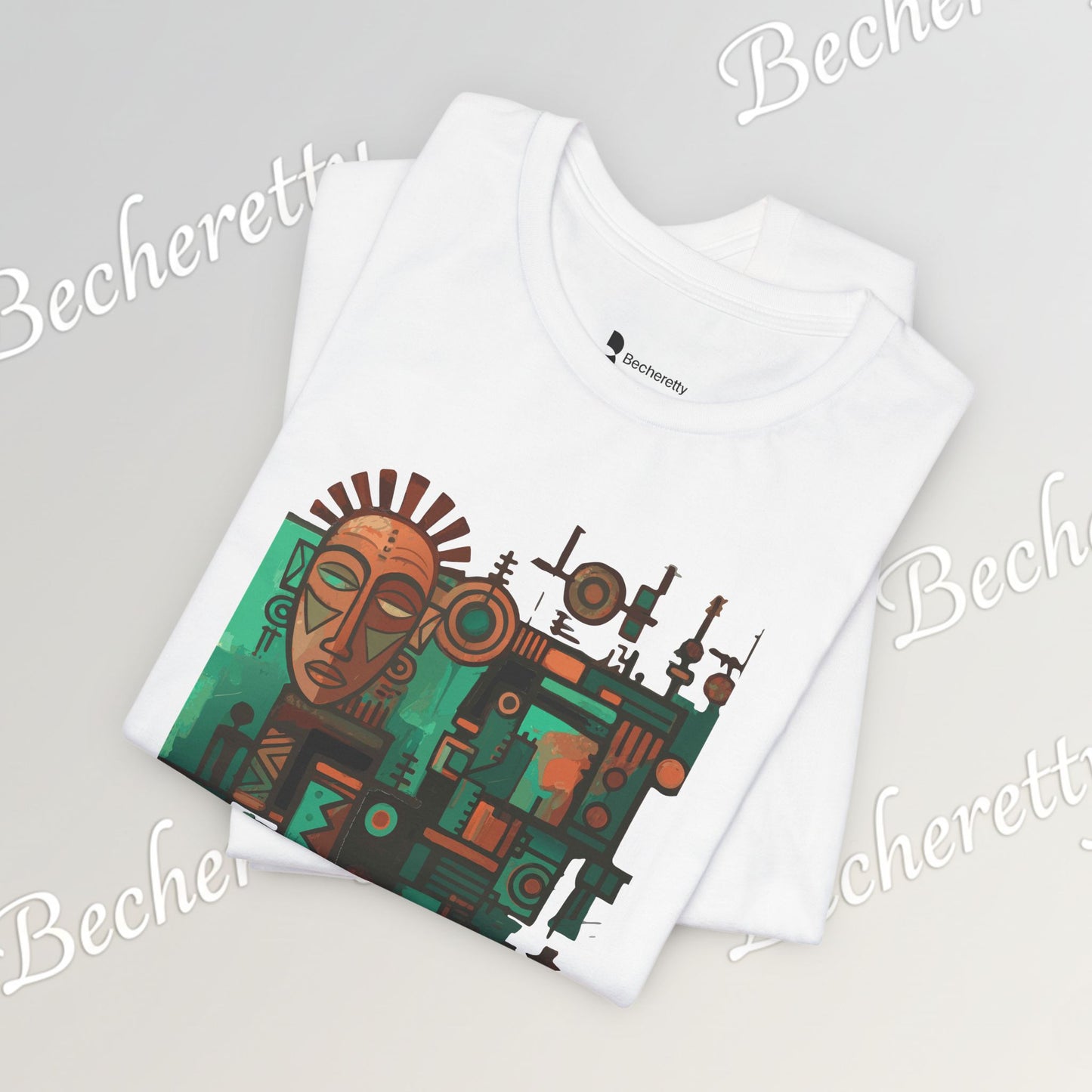 Abstract Tribal Mask Art T-Shirt — Geometric Afrocentric Graphic Becheretty