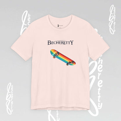 Rainbow Skateboard Tee - Becheretty design, perfect gift for skater lovers.