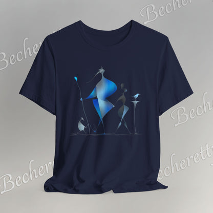 "Abstract Blue Aviary" Modern Art Graphic T-Shirt Becheretty - Unique Nature Lover Tee, Soft Cotton Fashion Top