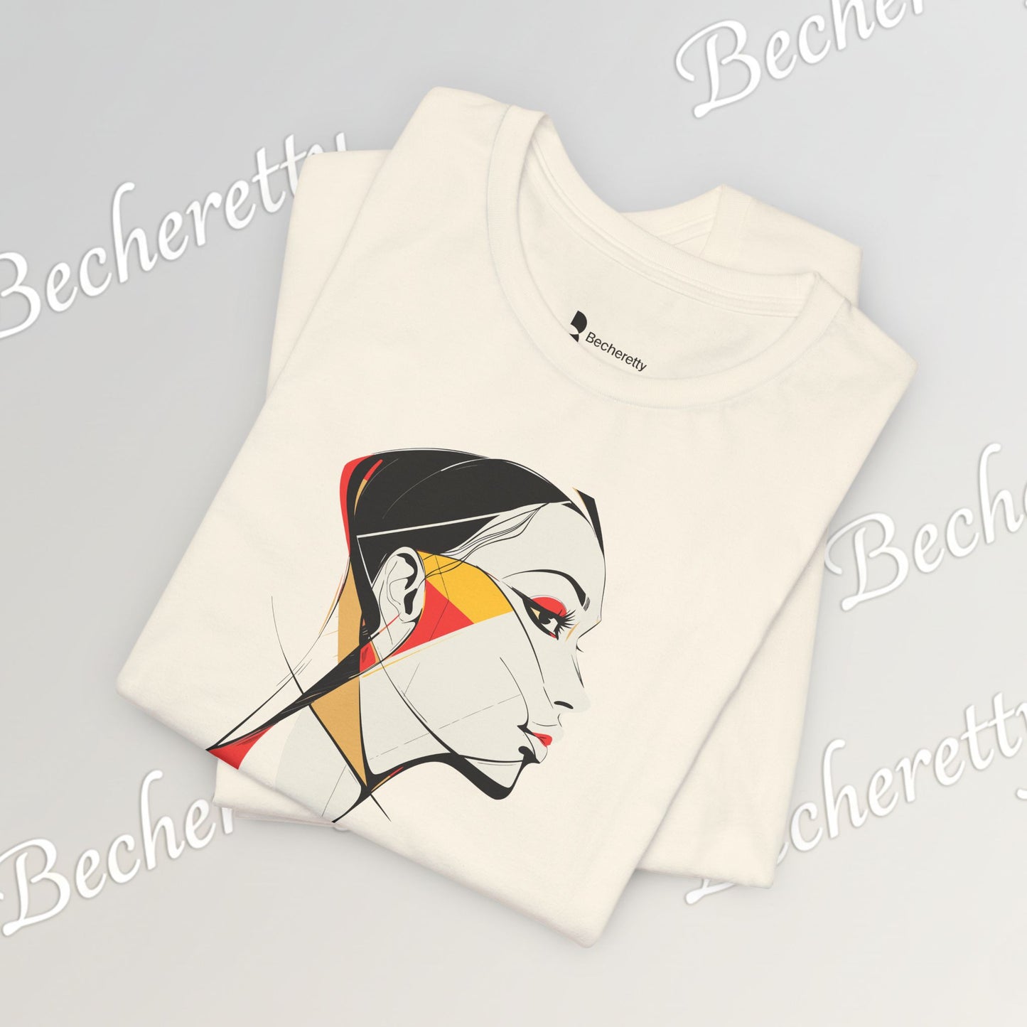 Abstract Profile Art Tee Becheretty — Minimal Geometric Woman Portrait T-Shirt