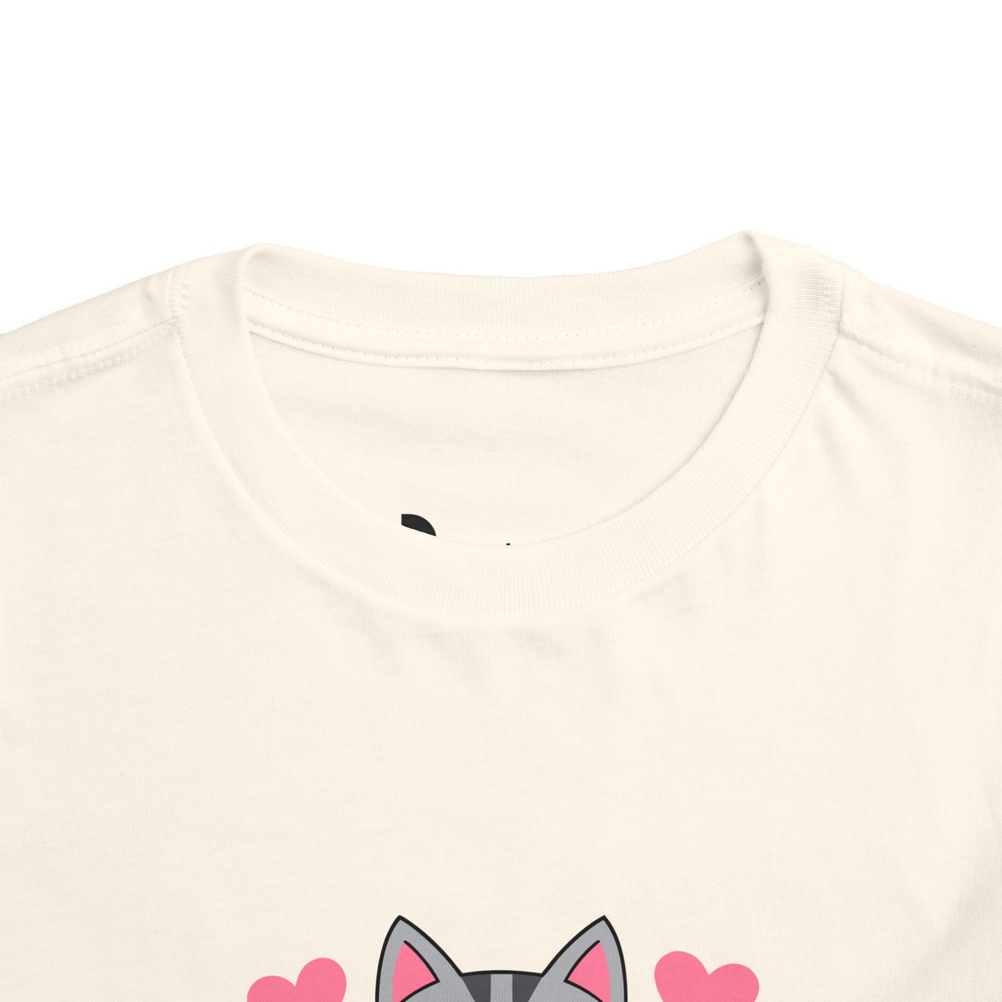 Adorable "Becheretty" Pink Bow Kitten Toddler Tee – Cute Gray Cat & Hearts Graphic T-Shirt for Girls