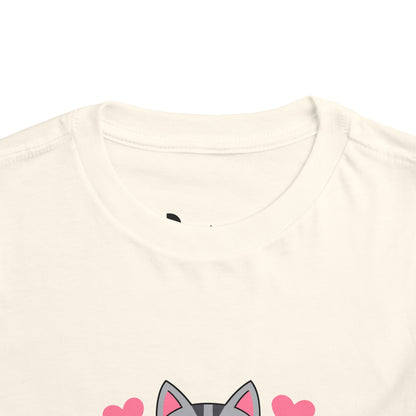 Adorable "Becheretty" Pink Bow Kitten Toddler Tee – Cute Gray Cat & Hearts Graphic T-Shirt for Girls