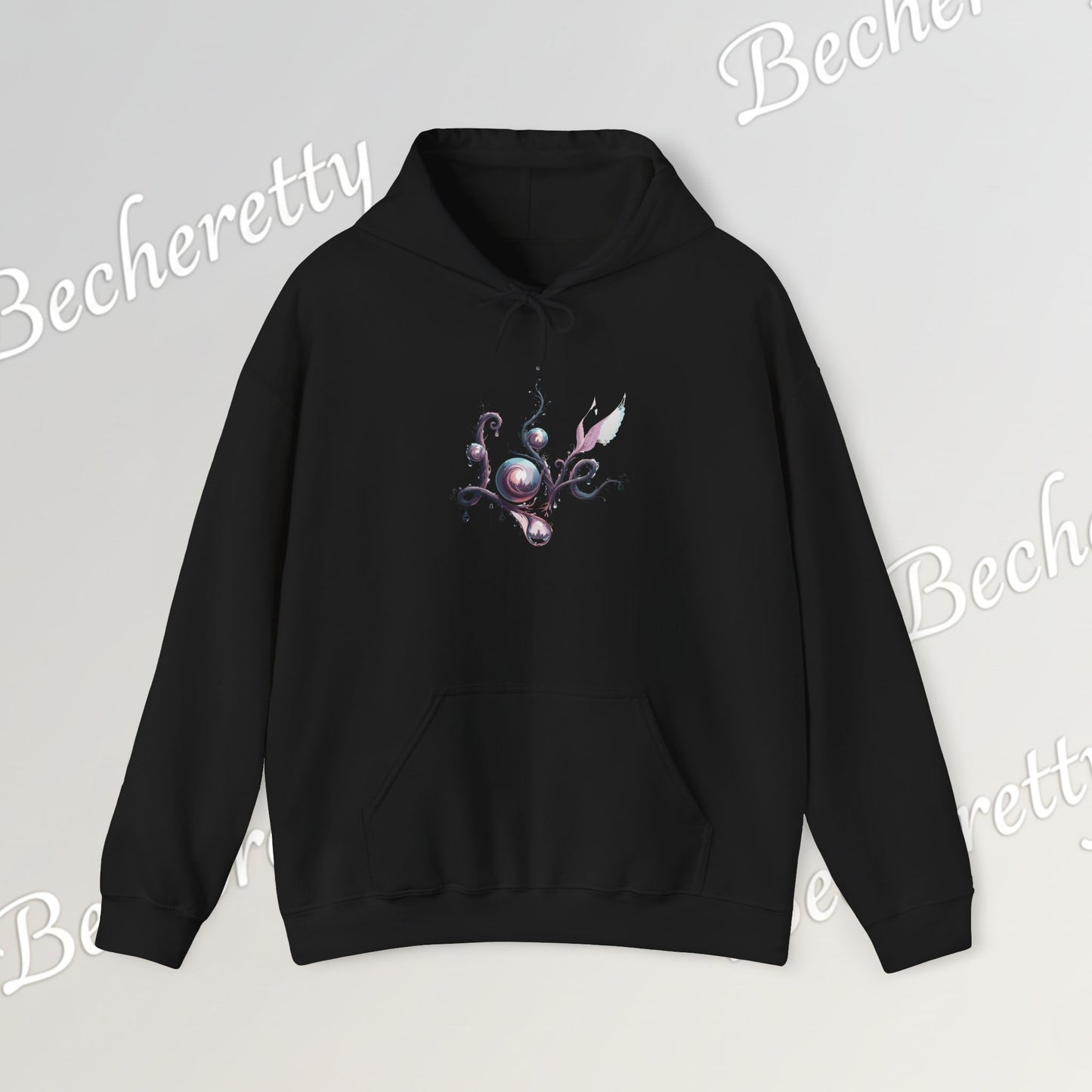 Love Floral Hoodie - Romantic Script - Art Graphic Becheretty - Perfect Gift for your loved one