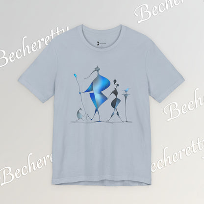 "Abstract Blue Aviary" Modern Art Graphic T-Shirt Becheretty - Unique Nature Lover Tee, Soft Cotton Fashion Top