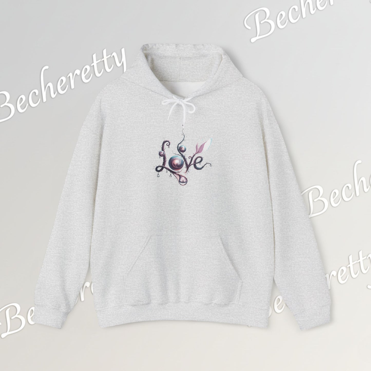 Love Floral Hoodie - Romantic Script - Art Graphic Becheretty - Perfect Gift for your loved one