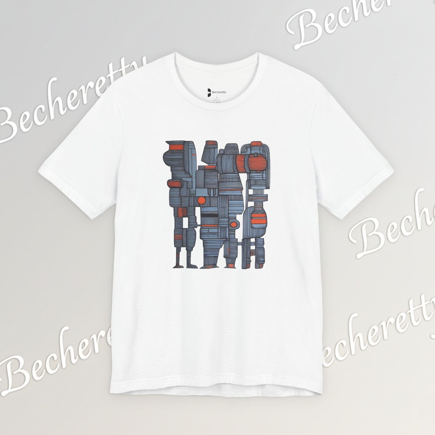 Abstract figurative illustration T-Shirt Becheretty - Geometric, totem-inspired composition - Wearable Art
