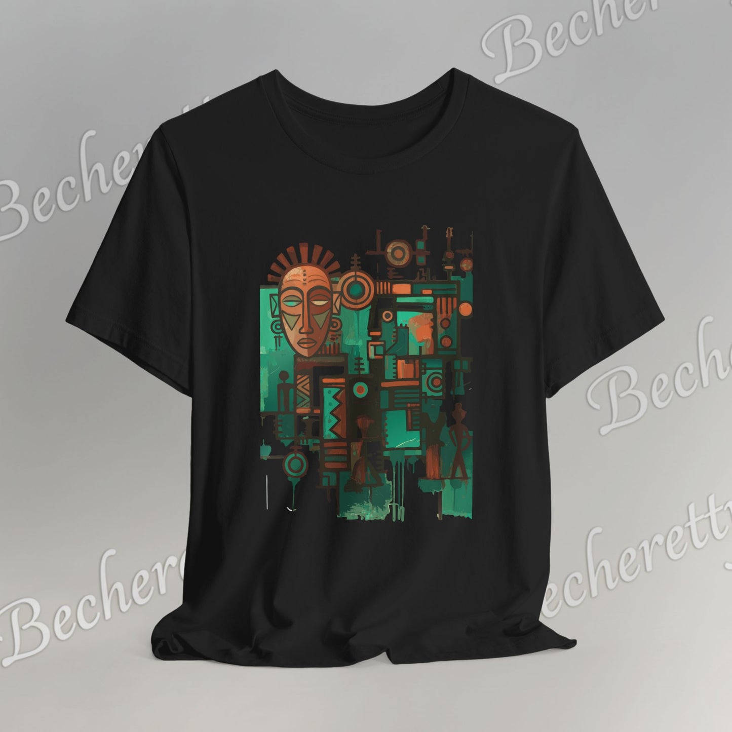 Abstract Tribal Mask Art T-Shirt — Geometric Afrocentric Graphic Becheretty