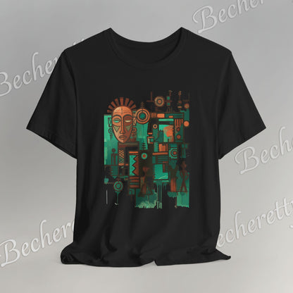 Abstract Tribal Mask Art T-Shirt — Geometric Afrocentric Graphic Becheretty