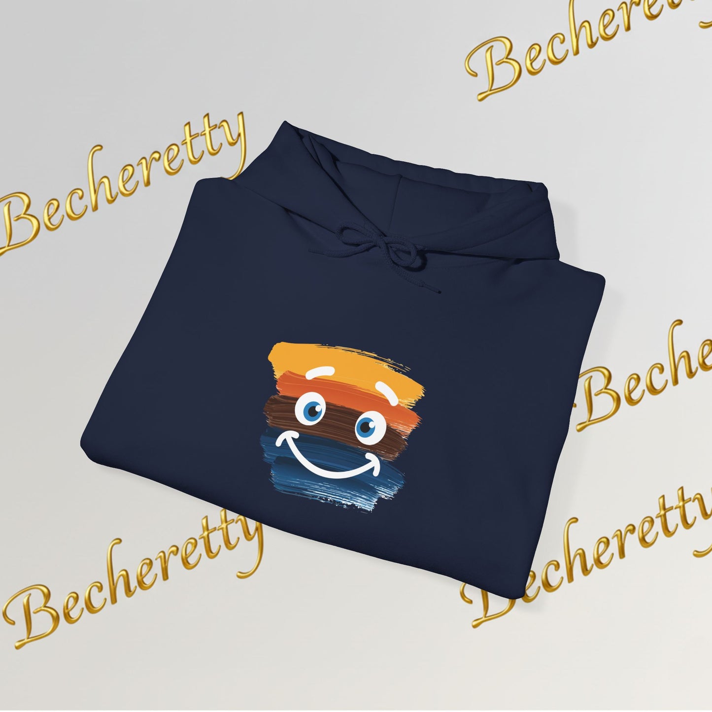 Graphic Hoodie - Smiling Sunset Brushstroke - Cute Happy Face- Art Minimalist Becheretty