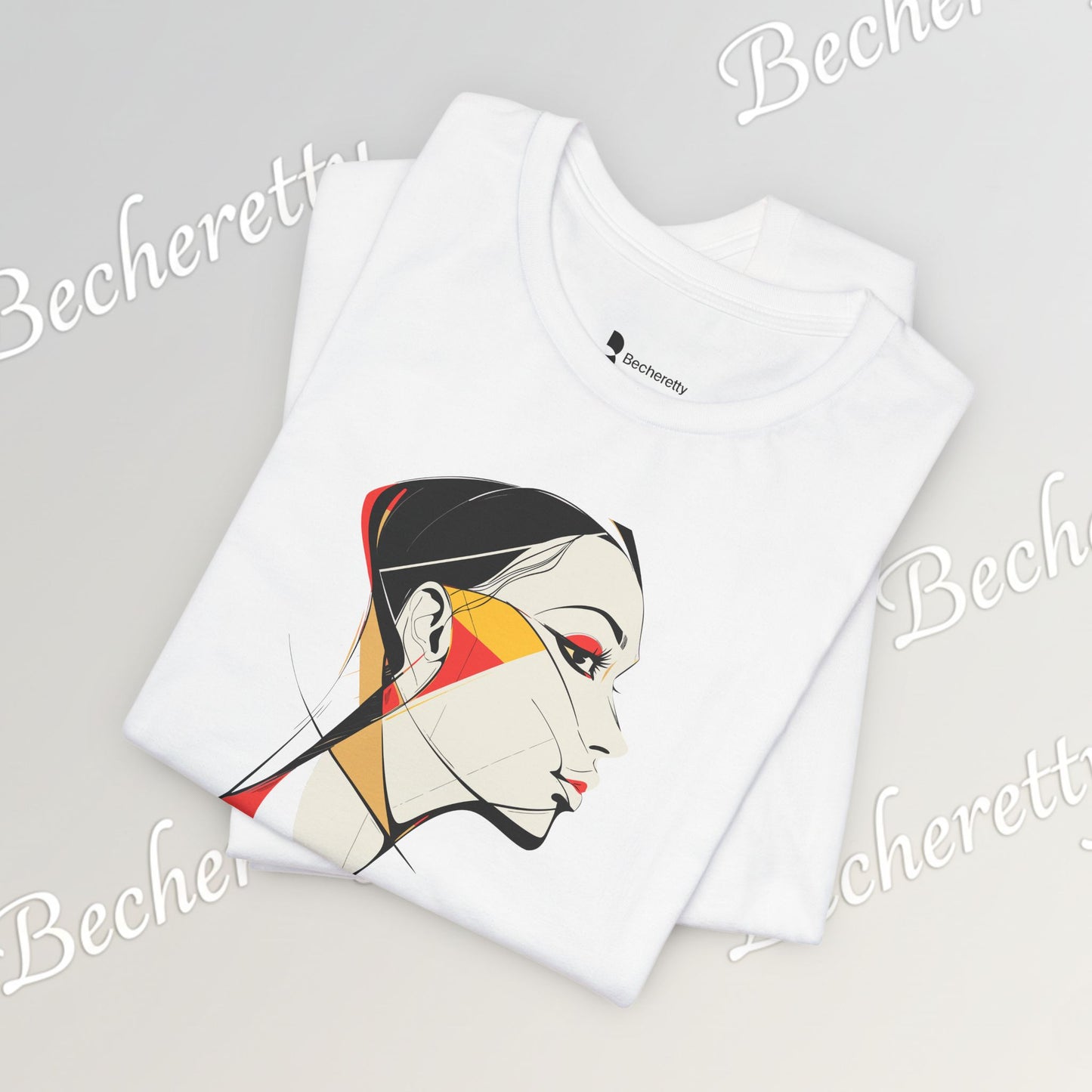 Abstract Profile Art Tee Becheretty — Minimal Geometric Woman Portrait T-Shirt