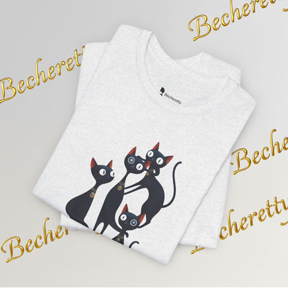 "Cat Family" Graphic T'Shirt Becheretty — Cute Black Cats Illustration - Playful design minimalist