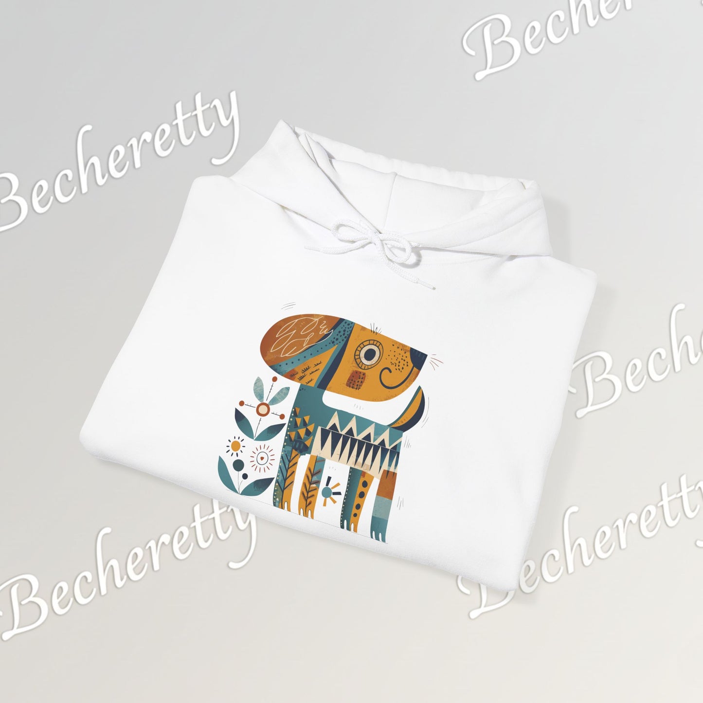 Minimalist Art Hoodie | The "Abstract Puppy" by Becheretty - A unique, stylized dog motif inspired by folk art and modern