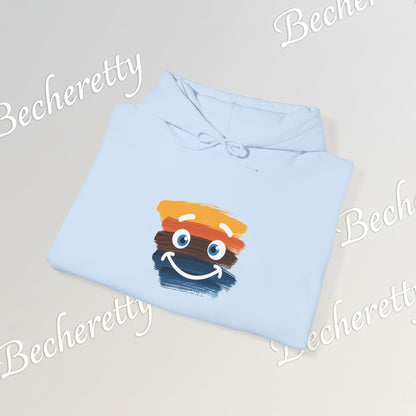 Graphic Hoodie - Smiling Sunset Brushstroke - Cute Happy Face- Art Minimalist Becheretty