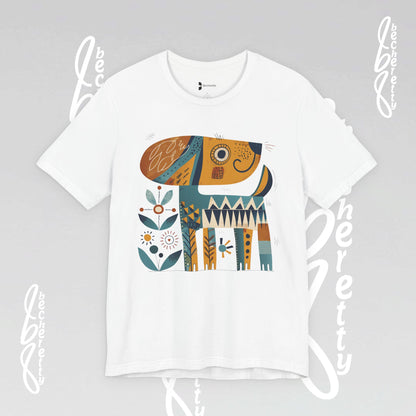 Abstract Guardian Folk Art Dog T-Shirt — Modern Canine Lover Gift