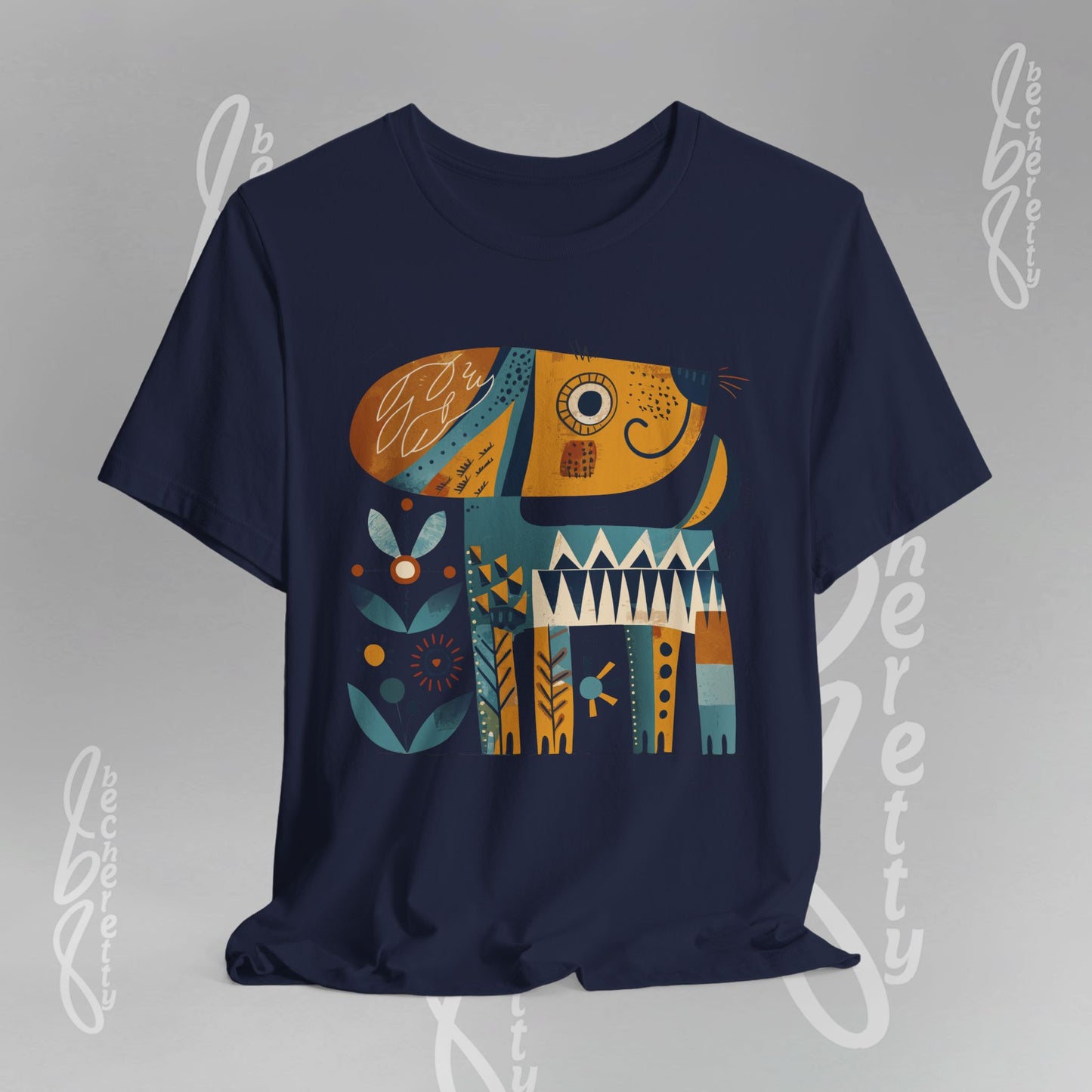Abstract Guardian Folk Art Dog T-Shirt — Modern Canine Lover Gift
