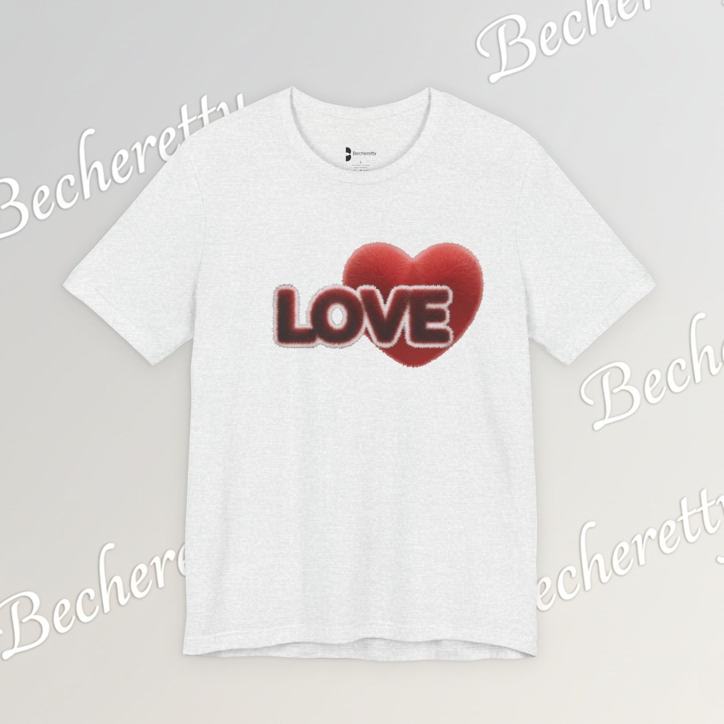 "LOVE" Plush Covered in Fur Graphic Tee - Art Minimalist Becheretty - Valentine T-Shirt - Casual Wear