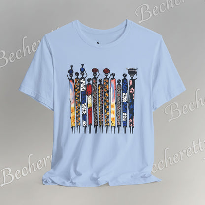 Ancestral Strides - Graphic Tee Becheretty - African tribal art style - Woven with history, worn with pride.