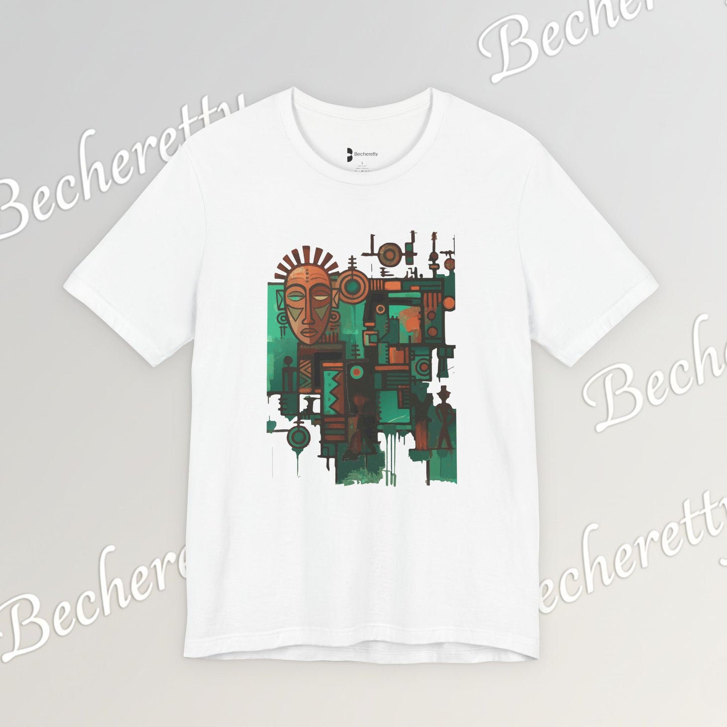 Abstract Tribal Mask Art T-Shirt — Geometric Afrocentric Graphic Becheretty