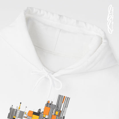 Abstract Geometric Hoodie — Modern Orange & Gray Minimalist Design - Art Graphic Becheretty