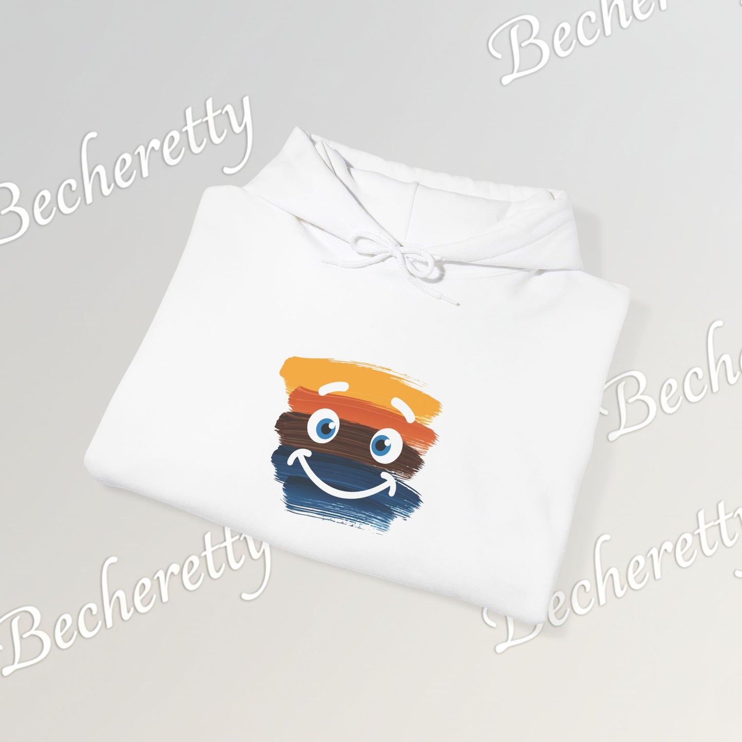 Graphic Hoodie - Smiling Sunset Brushstroke - Cute Happy Face- Art Minimalist Becheretty