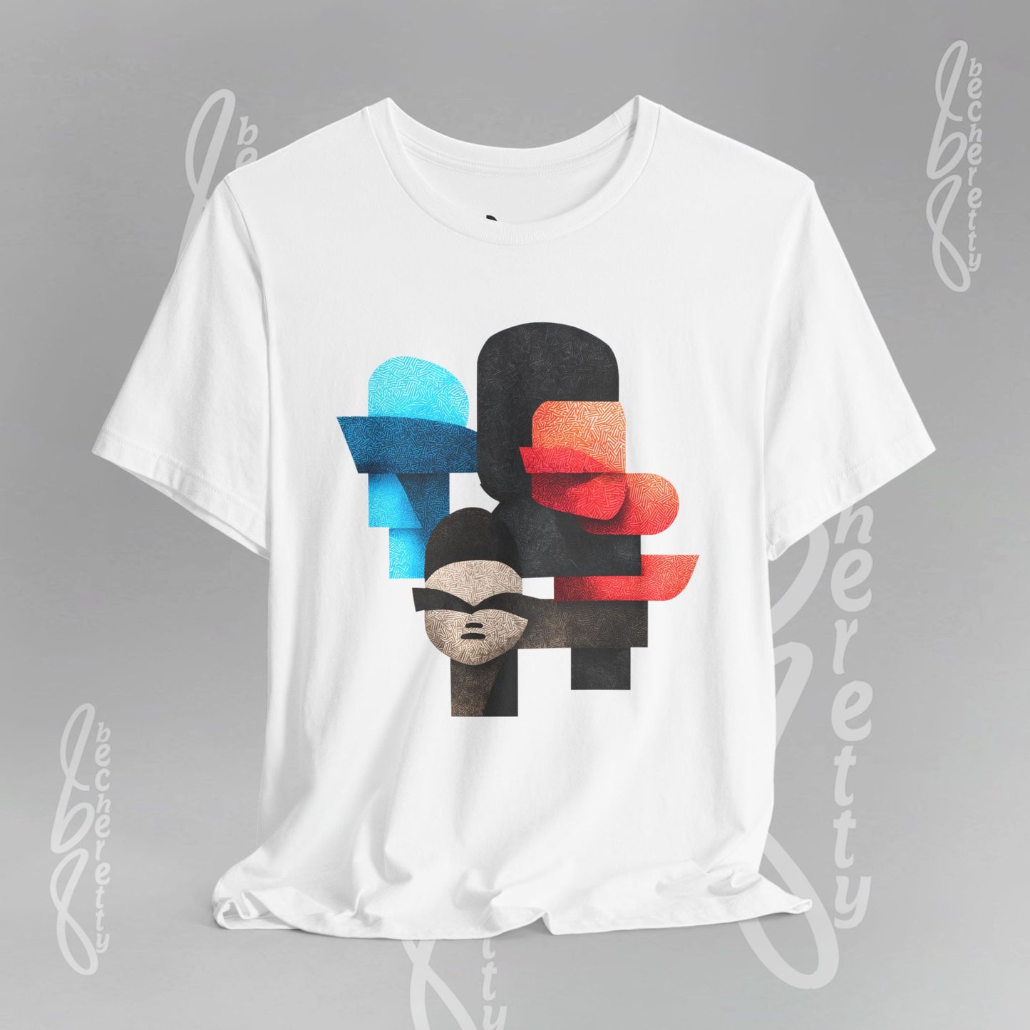 Abstract Face Graphic Tee - Colorful Design Becheretty - Silent Dialogue - Casual Wear