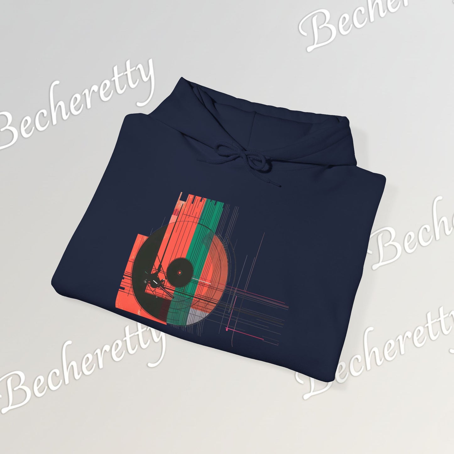 The Vinyl Echo "DJ" Hoodie - Art Graphic Becheretty - The classic vinyl record through a lens of modern geometry