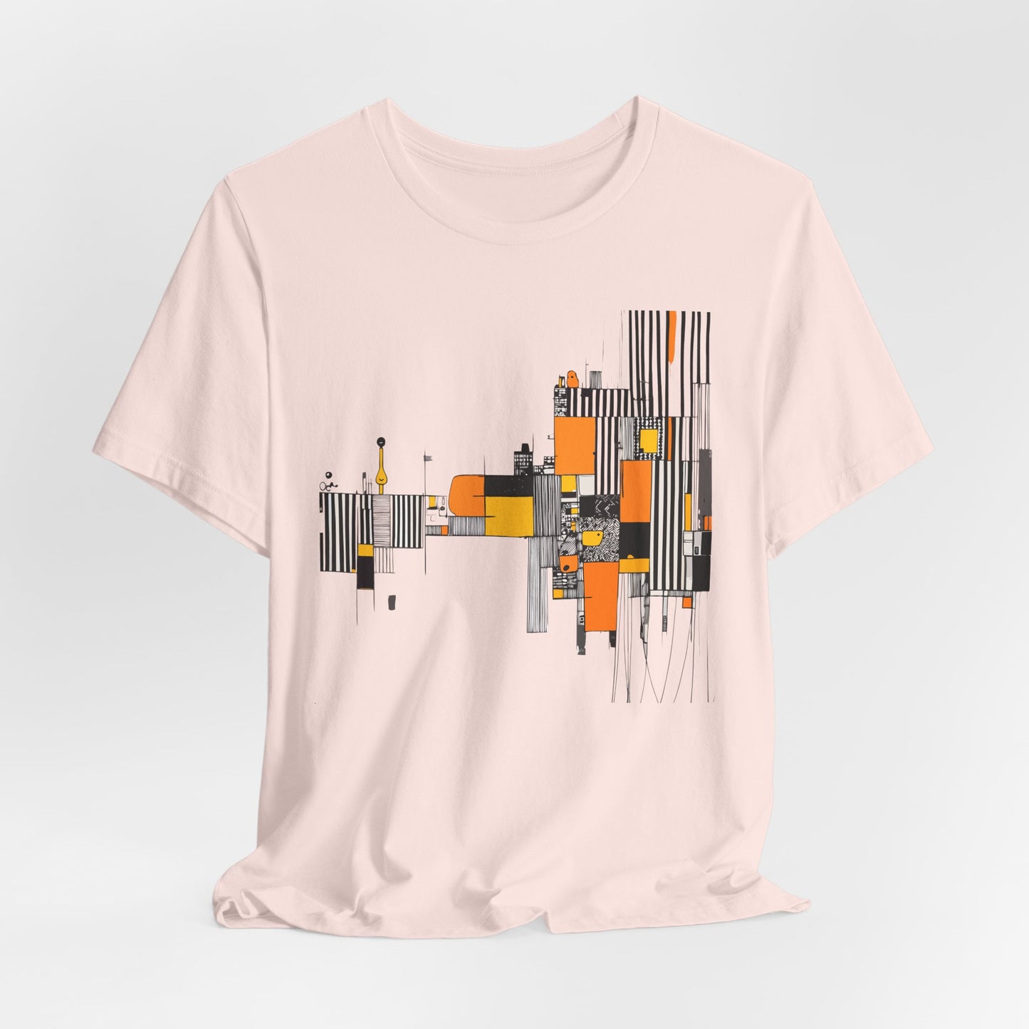 Abstract Geometric Tee - Art Graphic Becheretty - Modern Orange & Gray Cityscape Design