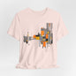 Abstract Geometric Tee - Art Graphic Becheretty - Modern Orange & Gray Cityscape Design