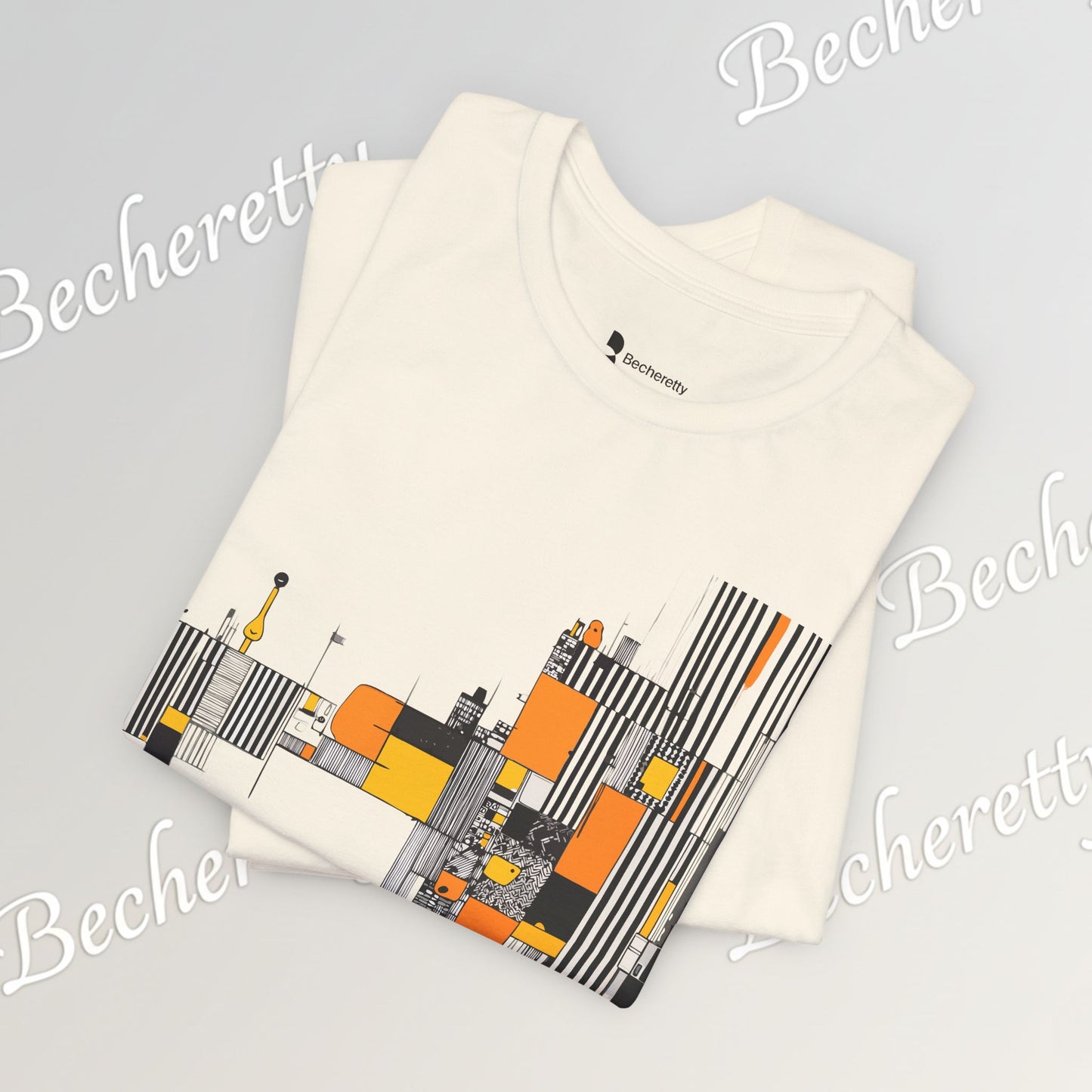 Abstract Geometric Tee - Art Graphic Becheretty - Modern Orange & Gray Cityscape Design