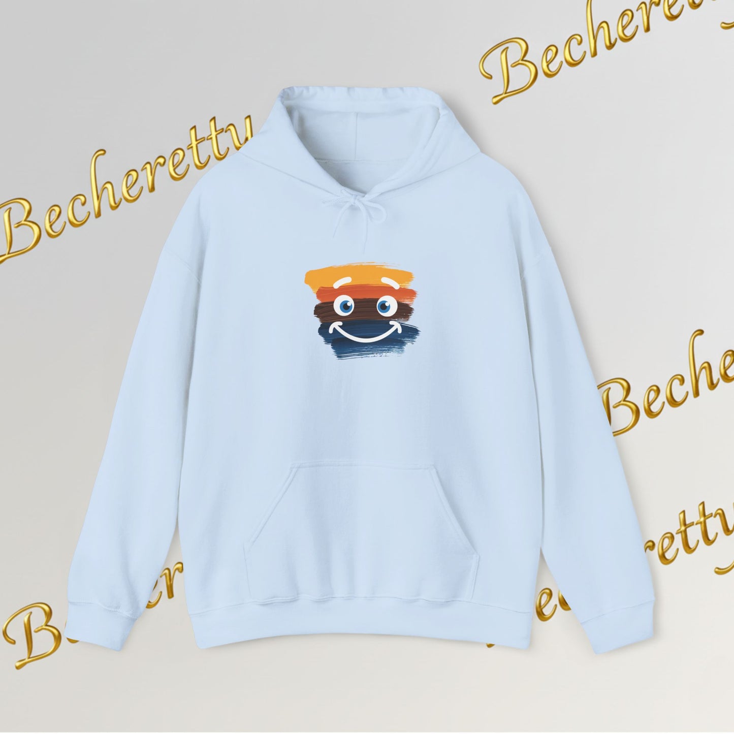 Graphic Hoodie - Smiling Sunset Brushstroke - Cute Happy Face- Art Minimalist Becheretty