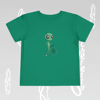 Alien Bicycle Toddler Tee - Fun Kids Shirt - Art Graphic Becheretty - Cute Gifts for Little Explorers