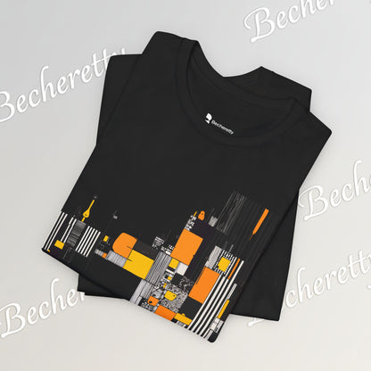 Abstract Geometric Tee - Art Graphic Becheretty - Modern Orange & Gray Cityscape Design