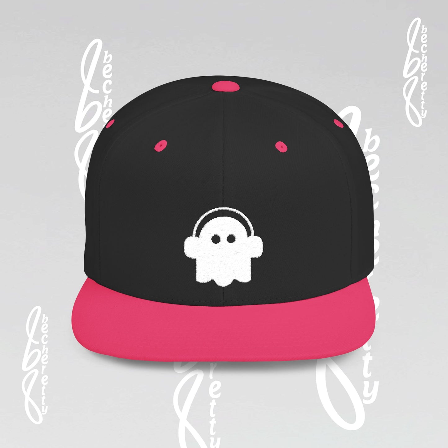 Unique Ghost Headphones Flat Bill Snapback Hat - Art Graphic Becheretty