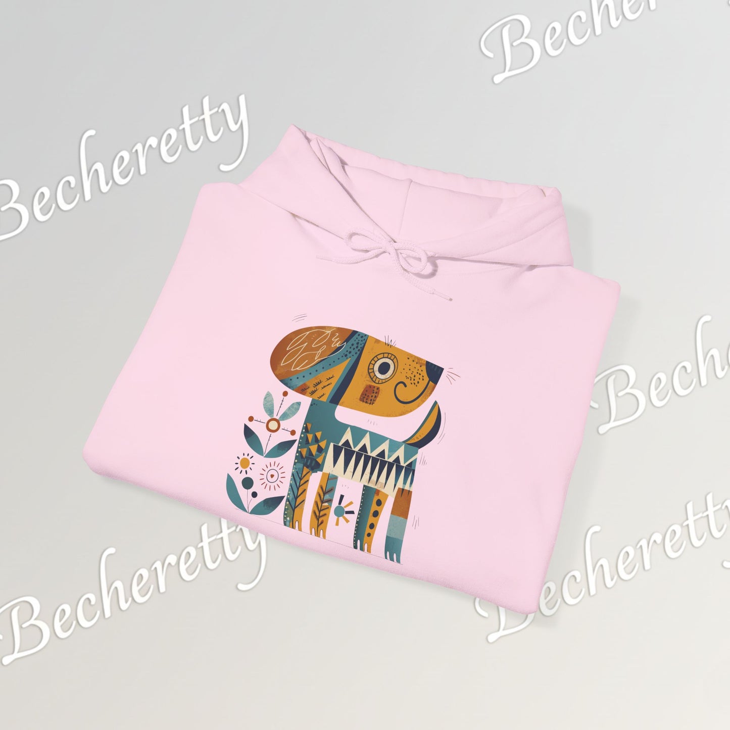 Minimalist Art Hoodie | The "Abstract Puppy" by Becheretty - A unique, stylized dog motif inspired by folk art and modern