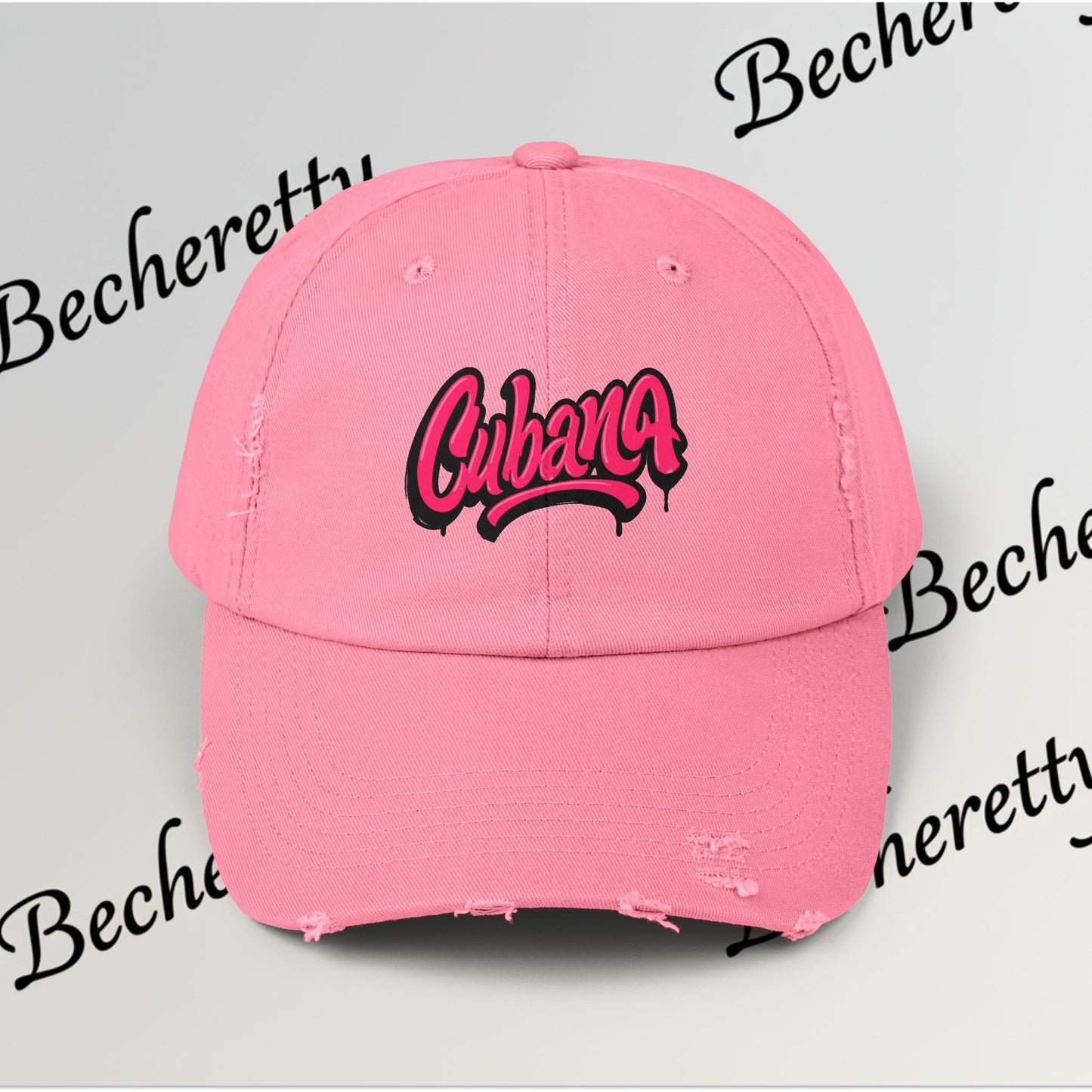 Dad Hat "Cubana" Art Graphic Becheretty — Pink Script Cap - An ideal and authentic gift for your friend