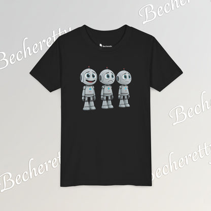 Youth T-Shirt  "Three Funny Kid Robots" Art Graphic Becheretty - Perfect for expressing your daily mood without saying a word