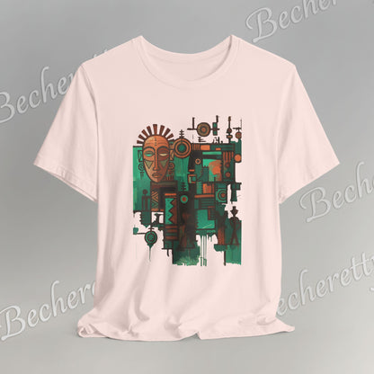 Abstract Tribal Mask Art T-Shirt — Geometric Afrocentric Graphic Becheretty