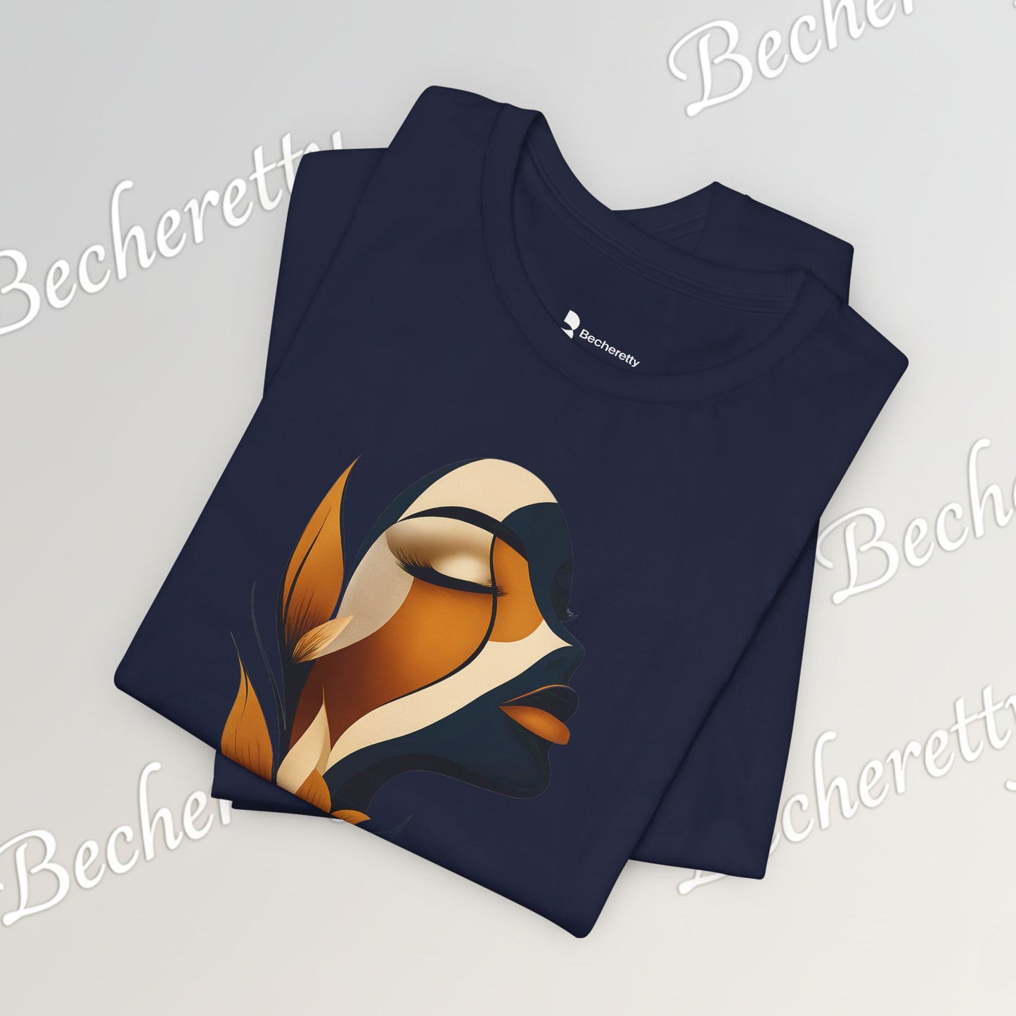 "Golden Profile" Abstract Graphic T‑Shirt – Art Minimalist Becheretty - Botanical inspiration