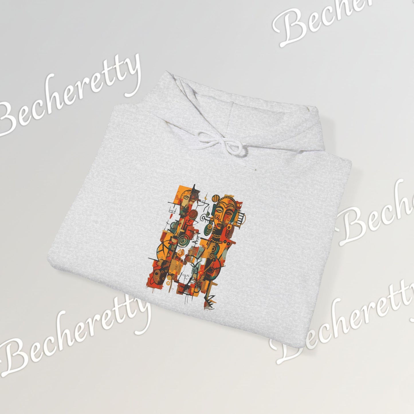 African Art Hoodie "Ancestral Echoes" Graphic Becheretty - Abstract style - Ethno-Contemporary Fashion