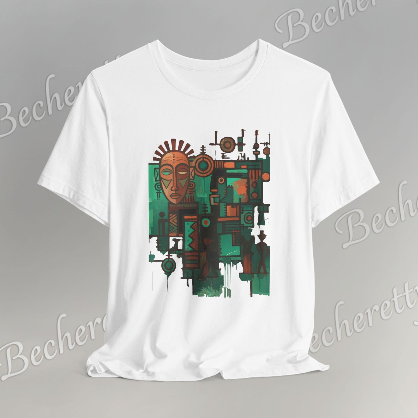 Abstract Tribal Mask Art T-Shirt — Geometric Afrocentric Graphic Becheretty