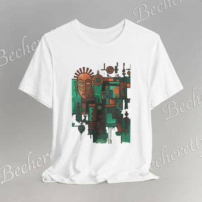 Abstract Tribal Mask Art T-Shirt — Geometric Afrocentric Graphic Becheretty