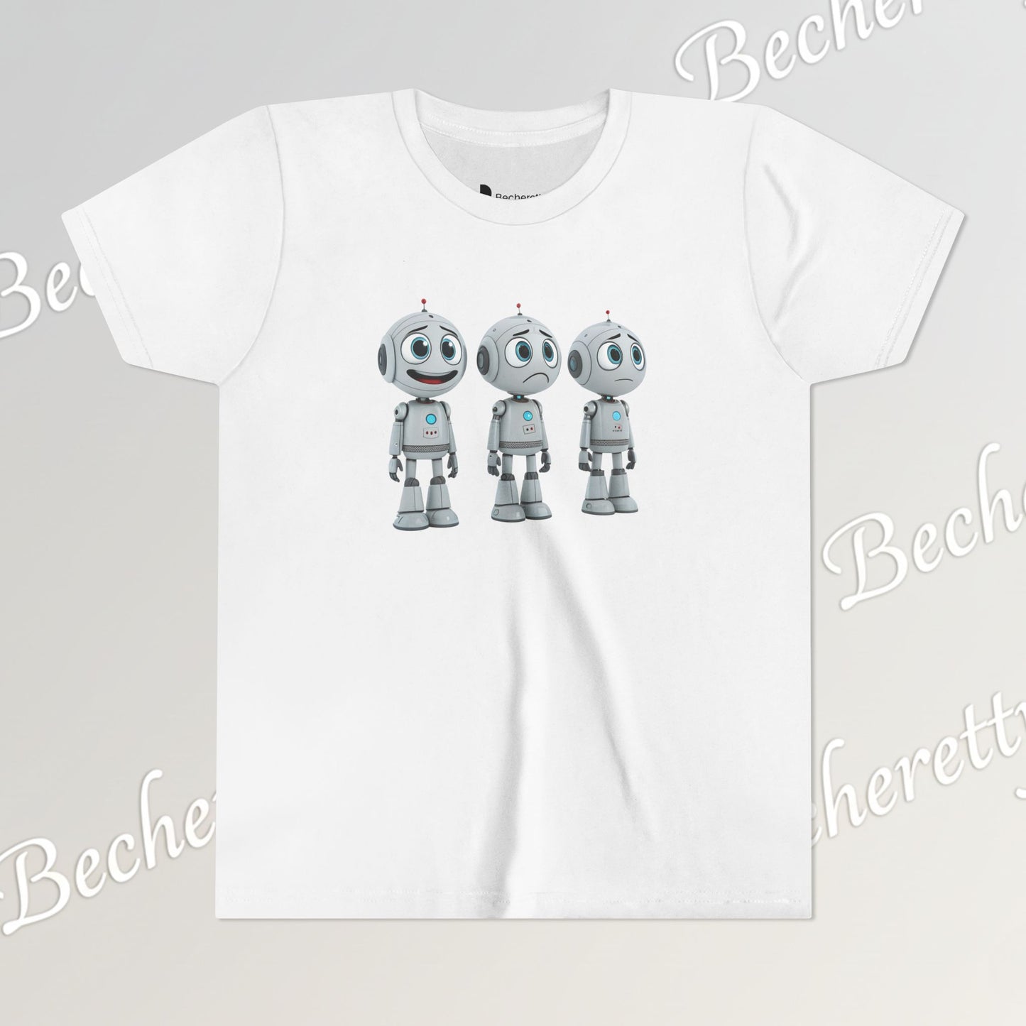 Youth T-Shirt  "Three Funny Kid Robots" Art Graphic Becheretty - Perfect for expressing your daily mood without saying a word