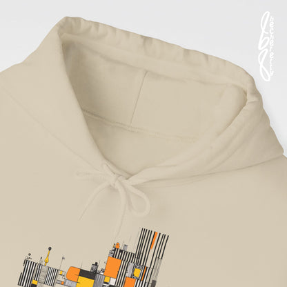Abstract Geometric Hoodie — Modern Orange & Gray Minimalist Design - Art Graphic Becheretty