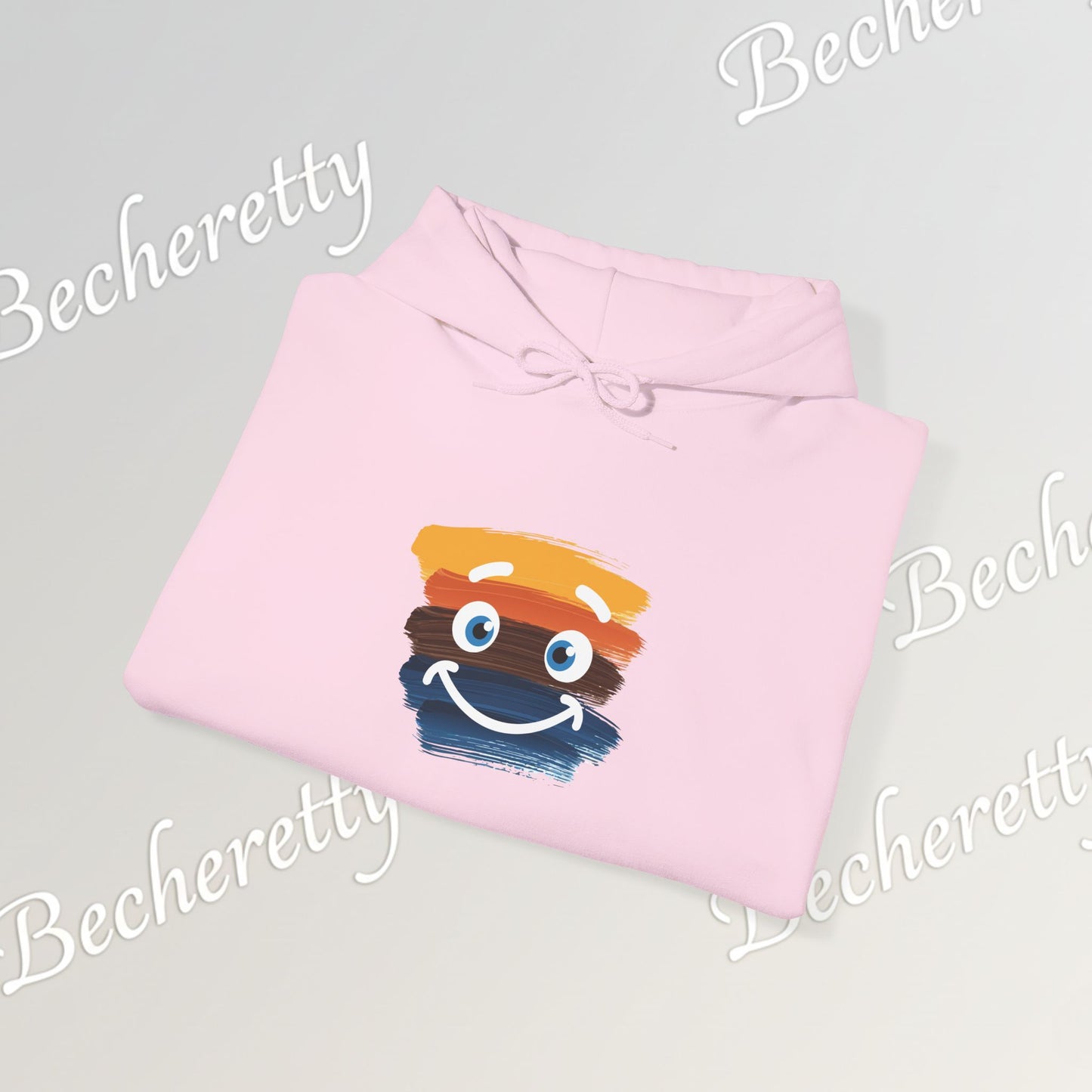 Graphic Hoodie - Smiling Sunset Brushstroke - Cute Happy Face- Art Minimalist Becheretty