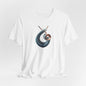 Abstract blue necklace "Nautical Wave" printed on a white Tee