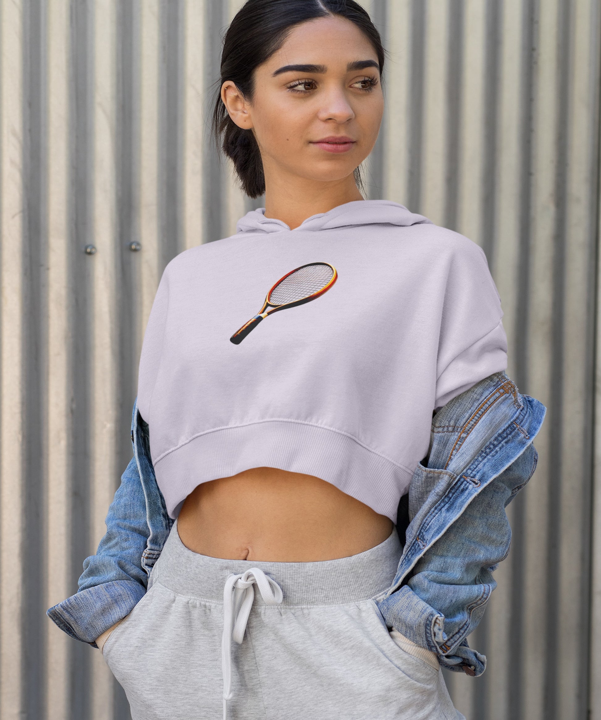 Crop Hoodie with a tennis racket on it - Becheretty Graphic - Sporty Sweatshirt - Tennis Lover Gift, Casual Style, Tennis Apparel, Workout Hoo