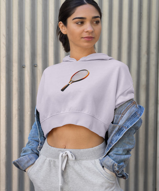 Crop Hoodie with a tennis racket on it - Becheretty Graphic - Sporty Sweatshirt - Tennis Lover Gift, Casual Style, Tennis Apparel, Workout Hoo
