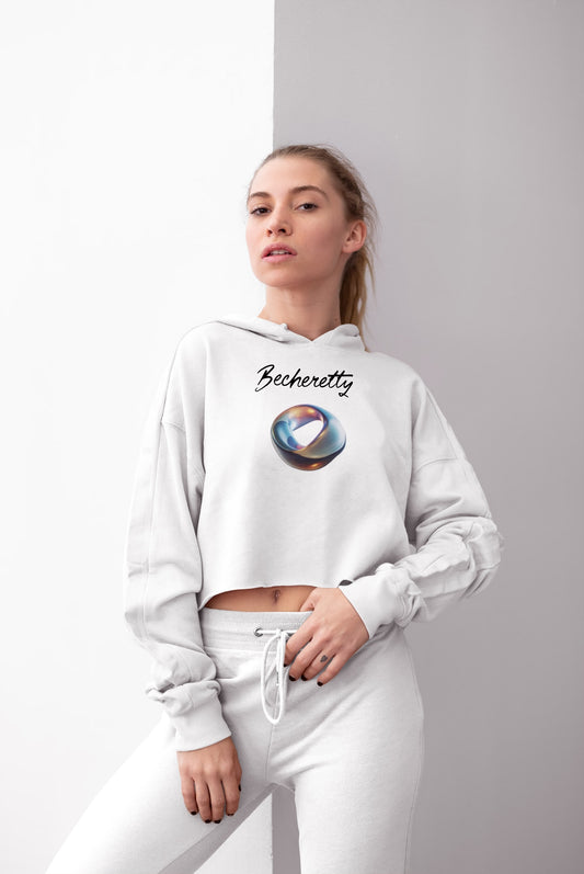 Crop Hoodie with Futuristic Ring  Graphic, and Becheretty name - Stylish Women's Hoodie, Trendy Fashion Sweater, Unique Gift for Her
