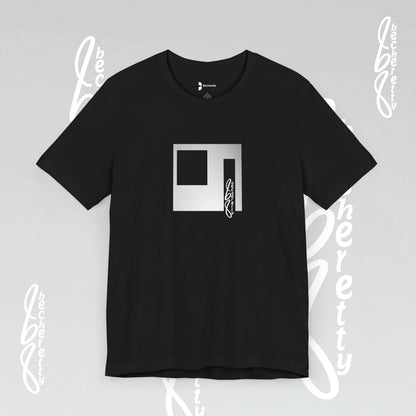 Moder minimalist Art Becheretty - Square Pixels Void Line - Gray color and Becheretty name on it.