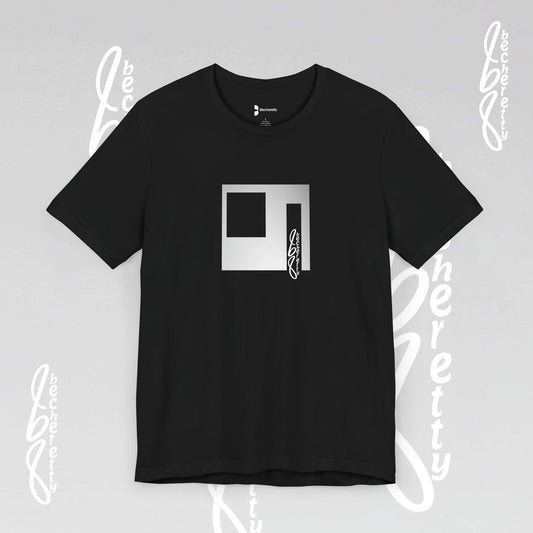 Moder minimalist Art Becheretty - Square Pixels Void Line - Gray color and Becheretty name on it.